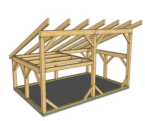 16’ x 24’ T-Rex Shed Roof Post and Beam - Timber Frame HQ - https://timberframehq.com/16-x-24-t-rex-shed-roof-post-beam/?utm_content=bufferaaa7a&utm_medium=social&utm_source=pinterest.com&utm_campaign=buffer Timber Frame Plans, Shed With Loft, Wohne Im Tiny House, Casa Hobbit, Small Barns, Asma Kat, Timber Frame Barn, Guest Cabin, Wooden Structure