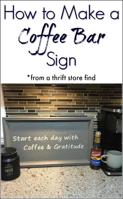 How to Make a Coffee Bar Sign from a Thrift Store Find / Just the Woods Coffee Bar Signs Diy, Coffee Bar Diy, Bar Signs Diy, Make Your Own Stencils, Diy Coffee Bar, Coffee Bar Sign, Bar Diy, Home Coffee Bar, Coffee Bar Signs