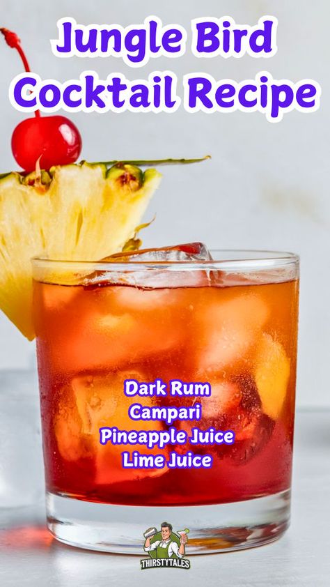 "Discover the refreshing Jungle Bird Cocktail Recipe, a delightful blend of rum, pineapple juice, and Campari. This tropical drink, also known as Junglebird Cocktail, is perfect for summer parties or a relaxing evening. Enjoy the vibrant flavors of this cocktail with pineapple that embodies the essence of Caribbean cocktails. Easy to make, this Easy Jungle Juice will impress your guests and transport you to a tropical paradise. Cheers to good times with the ultimate Jungle Bird Cocktail!" Easy Jungle Juice, Caribbean Cocktails, Cocktails Easy, Jungle Bird, Easy To Make Cocktails, Best Summer Cocktails, Summer Cocktail Party, Jungle Birds, Refreshing Summer Cocktails