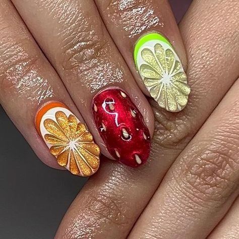 3d Fruit Nail Art, 3d Fruit Nails, Fruits Nails, Lime Nails, Fruit Nail Designs, Fruit Medley, Fruit Nails, Fruit Nail, Fruit Nail Art