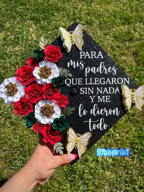 Graduation Cap Designs First Generation, Cap Decoration Graduation Mexican, Grad Cap Ideas Mexican, Graduation Cap Designs Mexican, Mexican Grad Cap, Mexican Graduation Cap, Graduation Topper, Mexican Graduation, Grad Cap Topper