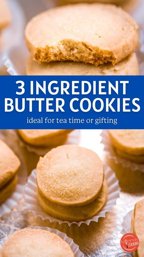 Looking for a quick cookie recipe? These three-ingredient butter cookies taste like the ones sold in the cookie tins! Golden, crunchy, and delicious cookies made with only three ingredients! If you enjoy making holiday cookies as gifts, this big batch cookie recipe will come in handy. Try this super simple cookie recipe if you favor those Danish butter cookies!

#treats #cookies #buttercookies #buttercookies #bakingrecipe 3 Ingredients Butter Cookies, Cookies As Gifts, Cookies For Tea, 3 Ingredient Butter Cookies, Simple Cookie Recipe, Quick Cookies Recipes, Simple Cookie, Quick Cookies, Butter Cookie Recipe