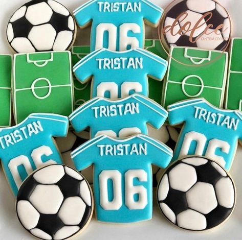 ***Please contact me prior to placing your order to be sure that I have availability for your date.*** **The price posted on this listing is for one dozen (12) beautifully decorated and delicious Soccer Jersey cookies.** **Please note: there is a minimum order of 2 dozen cookies.** Colours can be Soccer Birthday Theme, Jersey Cookies, Soccer Cookies, Soccer Birthday Cakes, Royal Icing Sugar, Soccer Birthday Parties, Football Birthday Party, Soccer Birthday, Soccer Party