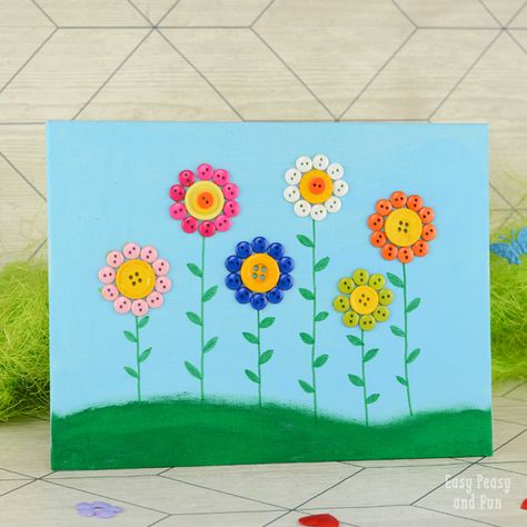 If you’ve got a thing for buttons (ie get them whenever possible) and want to make something simple with your kids do give this button flowers canvas craft a go! Buttons are great for mixed media art and this simple one is a great introduction craft for the kiddos. *this post contains affiliate links* So … Button Crafts For Kids, Button Art On Canvas, Thanksgiving Cards Handmade, Calla Lily Flowers, Folding Origami, Yarn Flowers, Crafts For Seniors, Mothers Day Crafts For Kids, Button Art