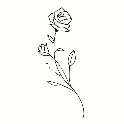 Rose Drawing Simple Tattoo Ideas, Horizontal Rose Tattoo, Rosebud Tattoo, Hen Tattoo, Rose Line Art, Cute Thigh Tattoos, Simple Flower Tattoo, Behind Ear Tattoos, Rose Drawing Tattoo