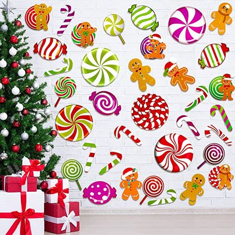 Amazon.com: 60 Pieces Christmas Candyland Party Wall Decor Colorful Peppermint Floor Stickers Gingerbread Man Candies Round Lollipop Candy Cane Decal Sticker for Xmas Candy Party Classroom Bulletin Board Decor : Home & Kitchen Christmas Candyland, Party Wall Decor, Xmas Candy, Party Wall Decorations, Wall Decor Colorful, Paper Christmas Decorations, Party Wall, Candyland Party, Lollipop Candy