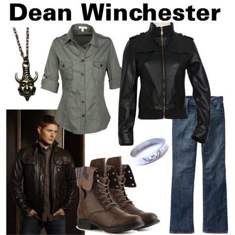 Dean Winchester by fandom-wardrobes on Polyvore Dean Winchester Outfits Female, Dean Winchester Inspired Outfits, Winchester Outfit, Dean Winchester Outfit, Supernatural Inspired Outfits, Supernatural Fashion, Supernatural Outfits, Supernatural Cosplay, Winchester Supernatural