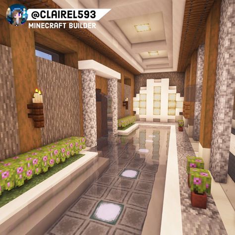 #minecraftbuildingideas #minecraft #minecraftbuilds #minecraftsurvival #minecraftbuilding #interiordesign Minecraft Interior Design Big House, Minecraft Yoga Studio, Modern Minecraft Stairs, Minecraft Indoor Aquarium, Minecraft Hotel Lobby Ideas, Indoor Pool Minecraft, Interior Minecraft Design, Minecraft Base Interior Ideas, Minecraft Modern Ideas