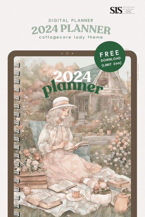 2024 Digital Planner | Cottagecore Elegant Lady Coquette Notes, Health Goal, Action Planner, Notes Templates, Quarterly Planner, Free Planner Templates, Art Planner, Samsung Notes, Monthly Planner Template