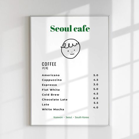 Menu Branding, Korean Coffee Shop, Korea Cafe, Seoul Cafe, Korean Coffee, Cafe Menu Design, Korean Cafe, Coffee Shop Menu, Coffee Shop Branding