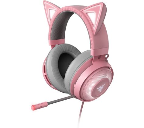 Buy RAZER Kraken Kitty Edition 7.1 Gaming Headset - Pink | Free Delivery | Currys Razer Kraken Kitty, Cat Ear Headset, Razer Gaming, Headphones With Microphone, Pc Portable, Adjustable Headband, Gaming Headphones, Active Noise Cancellation, Gaming Headset