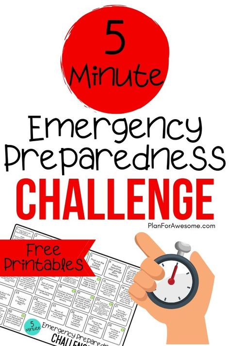 5-Minute Emergency Preparedness Challenge - I'm so excited to do this for National Emergency Preparedness Month!  I love how this girl from PlanForAwesome.com has made a free printable calendar of these tasks that take less than 5 minutes -  Anyone can do this!  #beprepared #emergencypreparednessmonth Power Outage Tips, Provident Living, Emergency Prepardness, Survival Items, Relief Society Activities, Emergency Preparedness Kit, Family Emergency, Emergency Preparation, Visiting Teaching