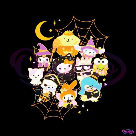 #sanrio #halloween #october #cute #kawaii #spooky #sanriocharacters #sanriocore #pinterest Hello Kitty And Friends Halloween, Hello Kitty Halloween Wallpaper, Wallpaper Sanrio, Sanrio Halloween, Hallowen Ideas, Png Products, Catty Noir, Hello Kitty And Friends, Hello Kitty Halloween