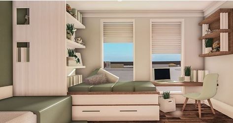 A lovley green themed bloxburg room idear! 💚 House Plans With Pictures, House Decorating Ideas Apartments, Sage Green Bedroom, Simple Bedroom Design, Tiny House Layout, Diy House Plans, Bloxburg Room, House Floor Design, Casas The Sims 4