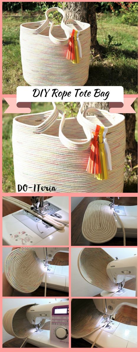 Clothesline Basket, Rope Bags, Shopping Bag Pattern, Diy Rope Basket, Rope Bowls, Coiled Rope, Rope Diy, Rope Baskets, Fabric Bowls