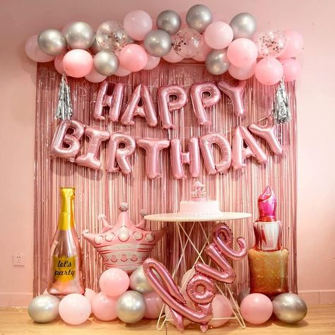 Shiny Backdrop, Crown Balloon, Pink Birthday Decorations, Birthday Decorations For Women, 2 Balloon, Pink Party Supplies, Gold Birthday Decorations, Silver Balloons, Happy Birthday Foil Balloons