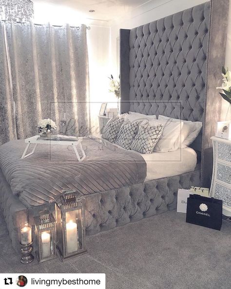 The Luxury Bed Company on Instagram: “Indulgence hybrid - grey plain velvet - 7ft headboard - button detail - headboard comes 54 inch high as standard 😍😍 @livingmybesthome . THE…” Glam Bedroom Decor, Modern Bed Frame, Luxury Room Bedroom, Glam Bedroom, Classy Bedroom, Bedroom Decor For Couples, Luxury Rooms, Room Makeover Inspiration, Room Inspiration Bedroom