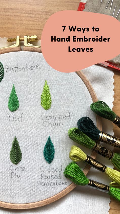 Embroidered Fern Leaves, Embroidered Leaves Leaf Design, Hand Embroidery Floral Patterns, Fall Leaves Embroidery Designs, Learn Hand Embroidery Stitches, Hand Embroidery Doodles, Hand Stitch Flowers, Embroidery Plants Leaves, How To Add Embroidery To Clothes