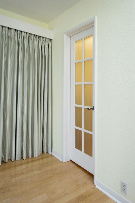 Spruce Up Your Bedroom Closet Doors with One of These Great Ideas Best Curtains For Bedroom, Curtain Closet Doors, Closet Door Curtains, Door Curtains Ideas, Diy Closet Door, Curtain Closet, Closet Door Alternative, Wardrobe Sliding Doors, Curtains For Closet Doors