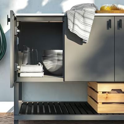 Outdoor Kitchen - Build Your Own - IKEA Sink Outdoor, Ikea Outdoor, Closed Kitchen, Indoor Kitchen, Outdoor Sinks, Framed Cabinet, Sink Units, Patio Kitchen, Diy Outdoor Kitchen