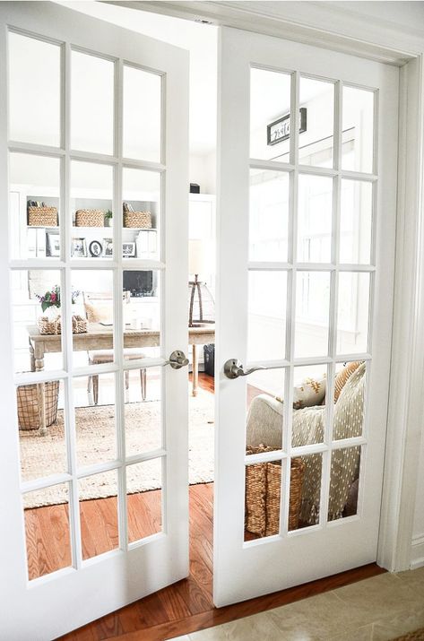 YOU WON’T BELIEVE WHAT WE GOT DONE IN 2020! Small Office With French Doors, Home Office French Doors, Home Office With French Doors, Office At Work Decor, Pretty Home Office, Office With French Doors, Small Porch Decorating, Custom Bookshelves, Pretty Home