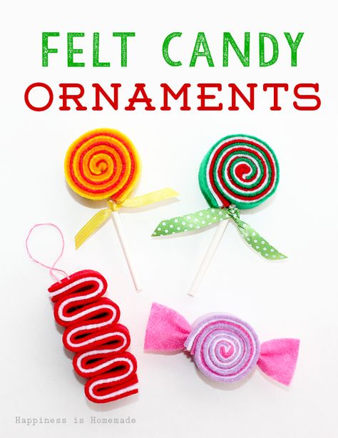 Felt Candy Ornaments, Felt Candy, Tovad Ull, Candy Christmas Tree, Candy Ornaments, Happiness Is Homemade, Candy Christmas Decorations, Felt Christmas Ornaments, Christmas Ornaments Homemade