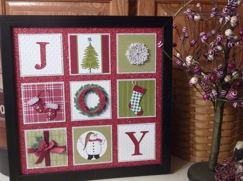 Christmas Sampler, Box Frame Art, Christmas Shadow Boxes, Joy Christmas, Candy Cards, Stampin Up Christmas, Christmas Frames, 3d Christmas, Marianne Design