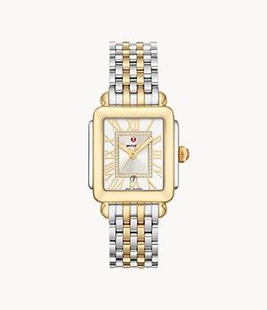 Michele Deco Watch, Michele Watches, 18k Gold Bracelet, Gold Plated Bracelets, Two Tone Watch, Diamond Watch, Stainless Steel Watch, Silver Diamonds, White Silver