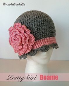 Crochet Flower Hat Pattern Free, Crochet Beanies Free Pattern, How To Crochet A Flower, Crochet Flower Pattern Free, Crocodile Stitch, Crocheted Hat, 파티 드레스, Girl Beanie, Crochet Cap