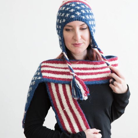 Show off your patriotic style with this knitted cool weather gear. Find these items and more in our American Flag collection: https://bit.ly/NASflaggear #americanflag #coolweather #knittedgifts #mittens #scarves #hats American Flag Scarf, Aviator Hat, Patriotic Fashion, Hat Handmade, National Archives, Knitting Gift, Blue Hat, National Flag, Hat Band