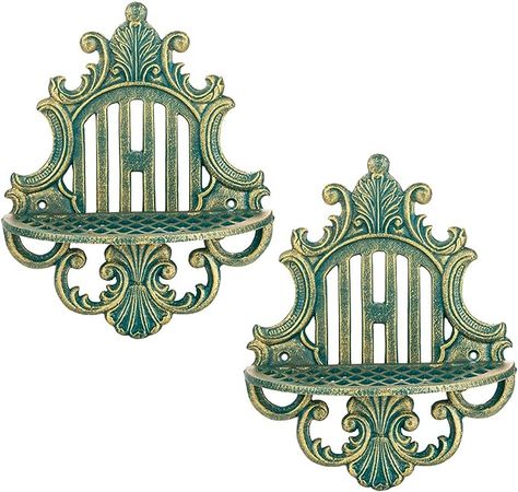 Amazon.com: Sungmor 2PC Floating Shelves for Wall, Beautiful Victorian Style Cast Iron Wall Mounted Shelf, Pretty Greenish-Blue Pattern Wall Hanging Shelves Decoration, Living Room Bedroom Wall Display Ledges : Home & Kitchen Plate Wall Display Around Mirror, Antique Floating Shelves, Gothic Floating Shelves, Moroccan Shelves, Vintage Whimsical Decor, Hallway Fireplace, Art Deco Shelves, New Orleans Home Decor, Wall Of Shelves