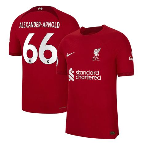 Trent Alexander-Arnold 66 Liverpool Home Shirt 2023 Player Jersey - Red You're a huge Liverpool fan and love to show it. Look and feel like the real deal by adding this Trent Alexander-Arnold 2022/23 Home Player Jersey to your collection. Its Dri-FIT and VaporKnit technology work together to move moisture away from the body keeping you cool and comfortable all day long. Complete with embroidered Liverpool graphics, this epic jersey will help you cheer on your favorite player and team at every ma Liverpool Jersey 2022/2023, Liverpool 2022, Liverpool Shirt, Liverpool Jersey, Camisa Liverpool, Trent Alexander Arnold, Liverpool Home, Alexander Arnold, Liverpool Fans