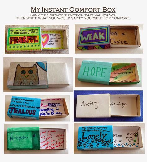 Shared Easel Blog - Wendy Meg Siegel: Instant Comfort Boxes http://sharedeasel.blogspot.com/ Art Therapy Directives, Comfort Box, Recreation Therapy, Art Therapy Projects, School Social Work, Therapeutic Activities, Counseling Activities, Child Therapy, Art Therapy Activities