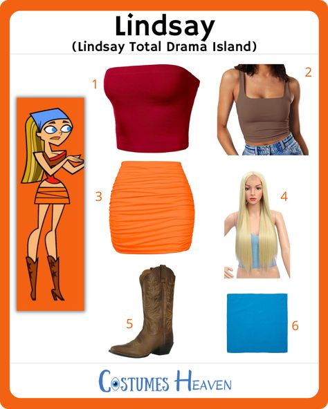 Lindsay Total Drama Halloween Costume, Total Drama Outfit Ideas, Lindsay Total Drama Island Costume, Lindsay Total Drama Costume, Total Drama Halloween Costumes, Blonde Cosplay Ideas, Total Drama Island Costumes, Drama Island Costume, Total Drama Island Cosplay