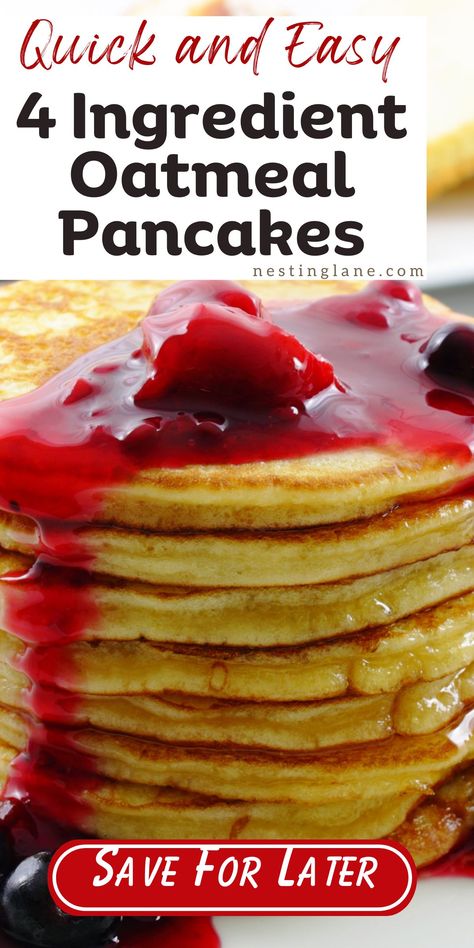 Start your day with these quick and easy 4-ingredient oatmeal pancakes! Perfect for breakfast or brunch, this healthy homemade recipe is light, fluffy, and packed with wholesome goodness. With just a few simple ingredients, you can whip up a tasty stack of pancakes that’s satisfying and ideal for busy mornings. Whether you're meal prepping or making them fresh, these pancakes are a go-to option for a hearty and delicious breakfast. Quick Oats Pancakes, Easy Oatmeal Pancakes Healthy, Ww Pancakes Weight Watchers, Easy Oat Pancakes, Oatmeal Pancakes Easy 3 Ingredients, Instant Oatmeal Pancakes, Weight Watcher Pancakes, Pancakes With Oatmeal, Low Cal Pancakes