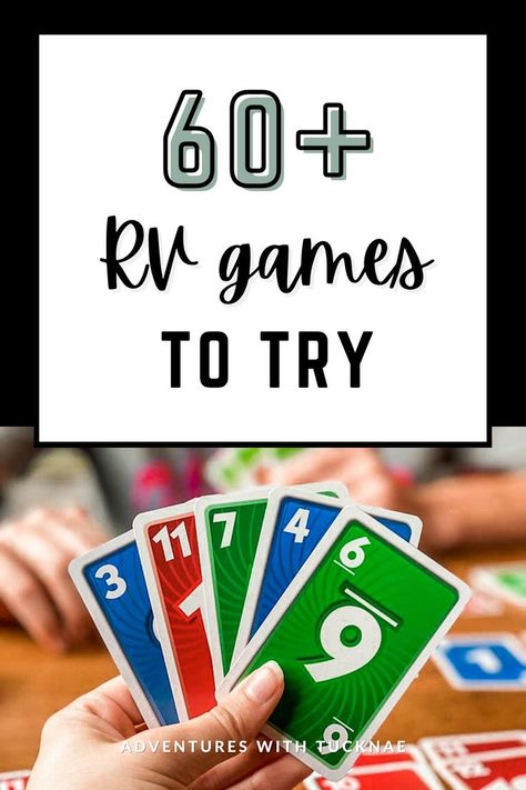 60+ RV Games To Try Fun Games To Play On A Road Trip, Games To Play While Camping, Camper Games For Adults, Car Games For Adults Road Trips, Fun Camping Games, Camping Games For Adults, Games For Families, Games For All Ages, Rv Trips Planning U.s. States