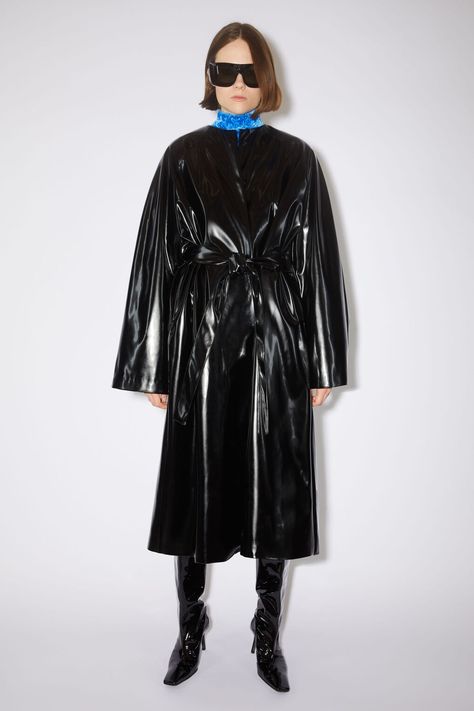 Acne Studios - Women’s Outerwear Black Belted Coat, Black Acne, Fitted Denim Jacket, Women's Shoes Accessories, Leather Heeled Boots, Single Breasted Coat, Jeans Bag, Leather Trench Coat, Belted Coat