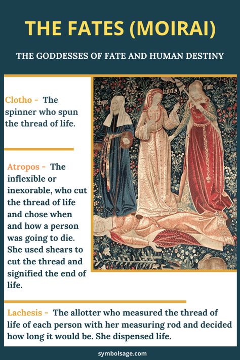 The Moirai, commonly known as the Fates, are a group of sisters who were charged with the job of assigning humans their fates. Here's a closer look at the three Fates. Three Fates Mythology, The Three Fates Greek Mythology, The Three Sisters Of Fate, Sisters Of Fate Greek Mythology, The Moirai Aesthetic, Greek Fates Tattoo, The Fates Aesthetic, Three Fates Greek Mythology, Three Fates Tattoo Greek Mythology