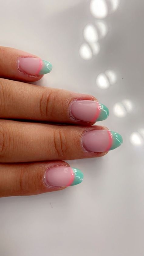 Tip Acrylic Nails Almond, How To Shape Almond Nails, Cute Nails Almond Shape, French Tip Acrylic Nails Almond, Gel Nail Ideas Short, Beach Themed Nails, Preppy Nails, Acrylic Nails Almond Shape, Teen Nails