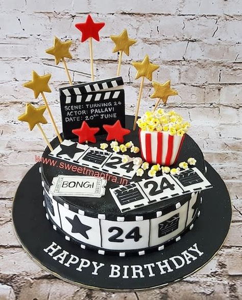 Movies Acting theme customised designer fondant cake for Actor Actress's 24th birthday by Sweet Mantra - Customized 3D cakes Designer Wedding/Engagement cakes in Pune - http://cakesdecor.com/cakes/317520-movies-acting-theme-customised-designer-fondant-cake-for-actor-actress-s-24th-birthday Movie Birthday Cake Ideas, Movie Cakes Birthday, Lawyer Theme Cake, Movie Cake Ideas, Doctor Theme Cake, Cinema Cake, Movie Theme Cake, Navy Cake, Hollywood Cake