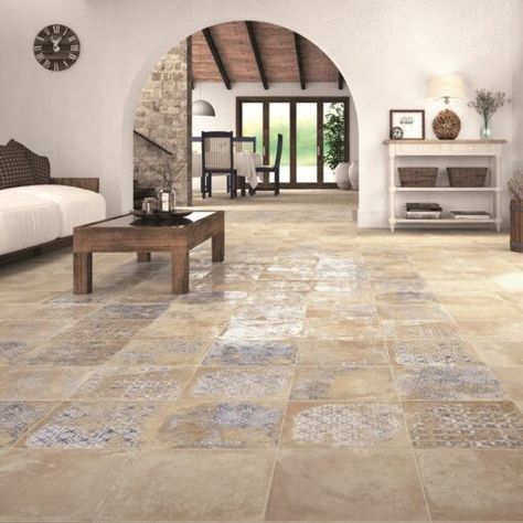 Country Tiles, Mediterranean Floor Tile, Country Kitchen Tiles, Beige Floor Tile, Traditional Farmhouse Kitchen, Country Style Bathrooms, Fireplace Facade, Terracotta Floor, Hallway Designs