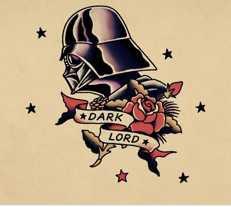 Darth Vader Tattoo, Traditional Tattoo Stencils, Learn To Tattoo, Vintage Style Tattoos, Traditional Tattoo Inspiration, American Traditional Tattoo Ideas, Traditional Tattoo Ideas, Nerd Tattoo, Sailor Jerry Tattoos