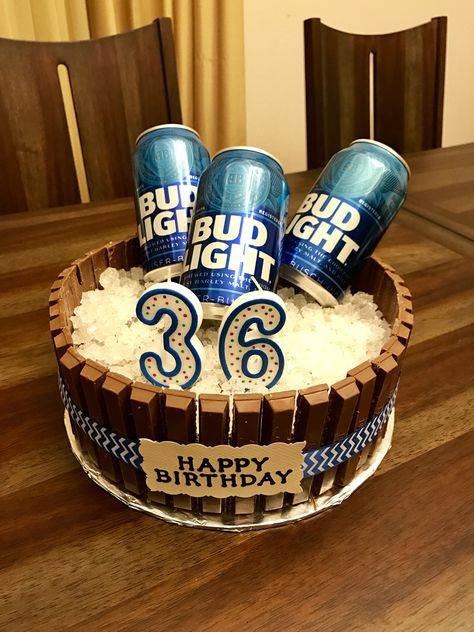 Made it for my husband birthday Birthday Cake 34 Years Old Men, 36th Birthday Ideas For Husband, Cake Ideas For Husband, Easy Birthday Cake Recipes, Beer Can Cakes, Cake Design For Men, Birthday Cake For Husband, Cake For Husband, Birthday Cake For Him