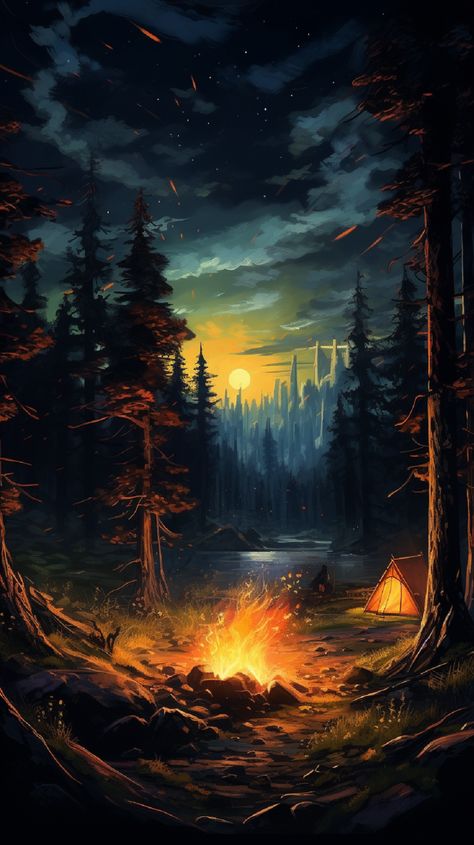 Wallpaper background Camping Wallpaper, Western Artwork, Adventure Art, Wallpaper Nature Flowers, Celestial Art, Art Gallery Wallpaper, Sunset Nature, Fantasy Art Landscapes, Camping Art