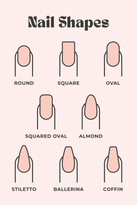 Nails Forme, Mail Shapes, Nail Shapes For Chubby Fingers, Nail Shape Guide, Chinese Nails Designs, Xiaohongshu Nails, Nails Douyin, Nail Shape Chart, Chinese Nails