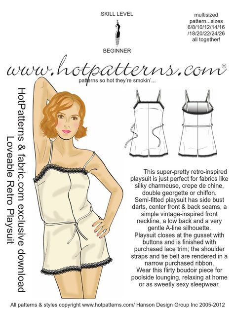 HP Fabric.com Loveable Retro Playsuit. DIY FASHION SEWING WITH EASY TO SEW HP FABRIC PATTERNS. Playsuit Diy, Diy Fashion Sewing, Diy Fashion No Sew, Free Pdf Pattern, Cheap Fabric, Easy To Sew, Lace Ribbon, Diy Couture, Pdf Patterns