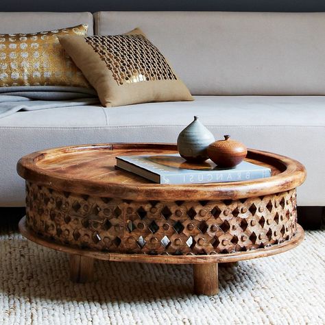 Moroccan Style Coffee Table Furniture West Elm Coffee Table, Mango Wood Coffee Table, Curved Table, Low Coffee Table, Set Sofa, Living Room Trends, Wood Coffee Table, Indian Decor, Wooden Coffee Table