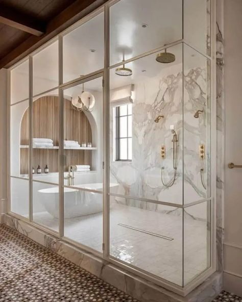 18 Amazing Large Tiles for Shower Walls to Enhance Your Home Shower Tub Wall Ideas, Master Bath Shower Tub Combo, Shower Room With Tub, Bathroom With Tub And Shower Combo, Bath And Shower Combo Ideas, Tiles For Shower Walls, Large Shower Ideas Master Bath, Large Tile Shower, Master Bath Shower Tile