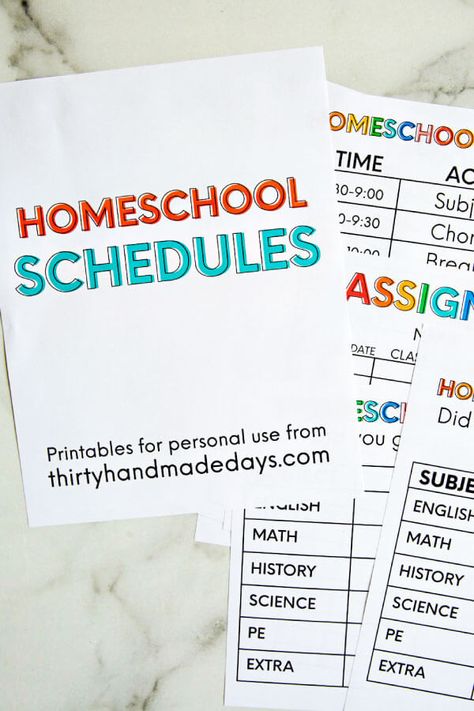 Need some structure while you stay at home? Use my printable homeschool schedule and coordinating sheets! Assignments, daily schedule and more from www.thirtyhandmadedays.com Printable Homeschool Schedule, Homeschool Daily Planner, Kindergarten Homeschool Schedule, Homeschool Schedule Printable, Homeschool Schedule Template, Homeschool Daily Schedule, Daily Schedule Printable, Block Scheduling, Printable Kindergarten