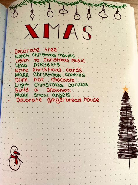 Christmas Whislist Ideas Paper, Christmas Bucket List Bullet Journal, Christmas Diary Ideas, Christmas List Bullet Journal, Journal Ideas To Do List, Cute To Do List Ideas, Christmas List Layout, Christmas Notebook Ideas, Jurnal Bullet Ideas